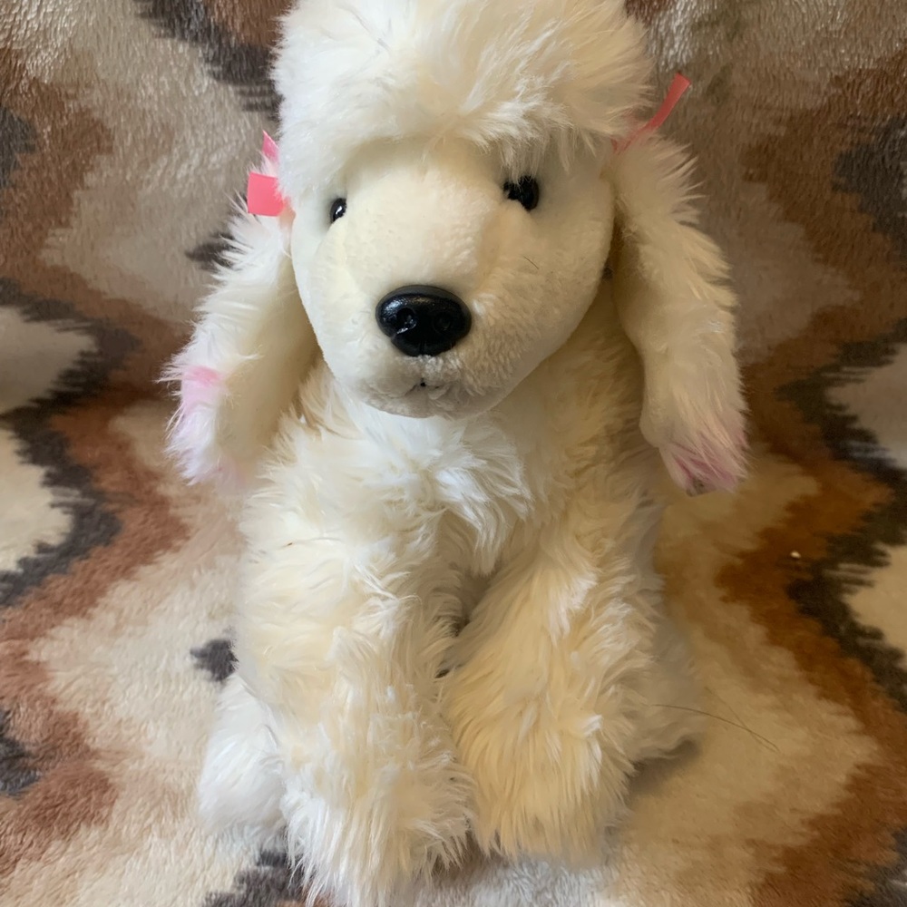 Animal Alley Toys R Us White Poodle Pink Bow Stuffed Animal Soft Toy 12"